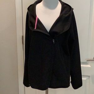 Misses/ladies Xersion black sports hooded jacket with sleeve thump holes